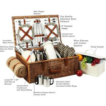 Dorset Willow Picnic Basket Set for 4 | Ascot