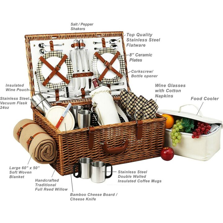 Dorset Willow Picnic Basket Set for 4 | Ascot