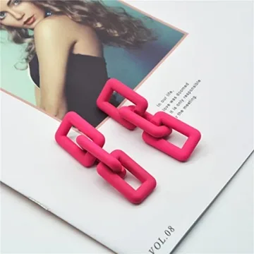 Chunky Acrylic Link Earrings Multicolor Thick Rectangle Paperclip Link Chain Earrings Rainbow Resin Geometric Paperclip Chain Ear Drop Dangle Earrings for Women Funky Jewelry (I rose red)