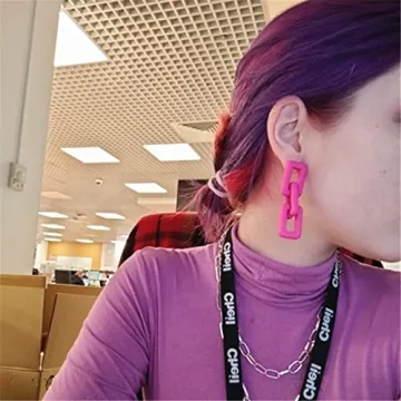 Chunky Acrylic Link Earrings Multicolor Thick Rectangle Paperclip Link Chain Earrings Rainbow Resin Geometric Paperclip Chain Ear Drop Dangle Earrings for Women Funky Jewelry (I rose red)