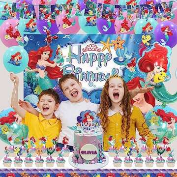 Little Mermaid Birthday Party Supplies Include Banner, Balloons for Little Mermaid Birthday Party Decorations