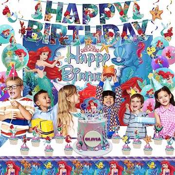Little Mermaid Birthday Party Supplies Include Banner, Balloons for Little Mermaid Birthday Party Decorations