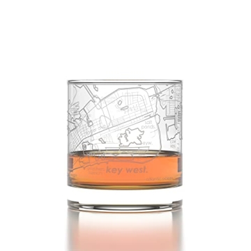 Well Told Engraved Key West Florida Map Rocks Glass, Old Fashioned Whiskey Glass (11 oz, Clear) Etch...
