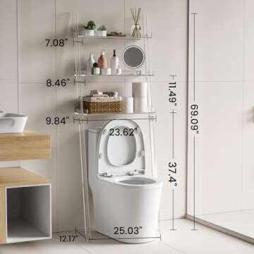 Sumerflos Acrylic Over The Toilet Ladder Shelf - 3 Tier Clear Over-The-Toilet Storage Bathroom Organ...