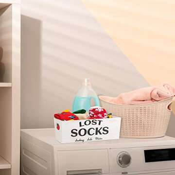 Blulu Lost Socks Basket Sign Farmhouse Laundry Room Decor and Accessories Lost Socks Bin Hanging Wal...