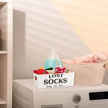 Blulu Lost Socks Basket Sign Farmhouse Laundry Room Decor and Accessories Lost Socks Bin Hanging Wal...