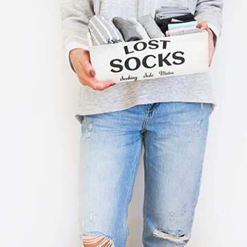 Blulu Lost Socks Basket Sign Farmhouse Laundry Room Decor and Accessories Lost Socks Bin Hanging Wall Storage Organization for Laundry Room Storage(White)