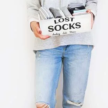 Blulu Lost Socks Basket Sign Farmhouse Laundry Room Decor and Accessories Lost Socks Bin Hanging Wall Storage Organization for Laundry Room Storage(White)
