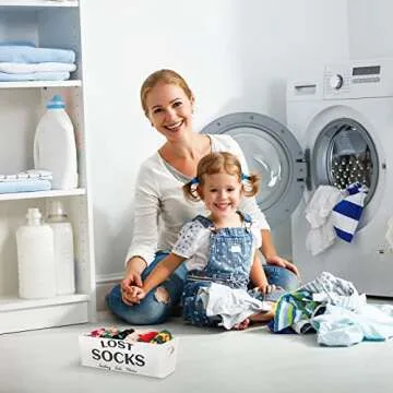 Blulu Lost Socks Basket Sign Farmhouse Laundry Room Decor and Accessories Lost Socks Bin Hanging Wall Storage Organization for Laundry Room Storage(White)