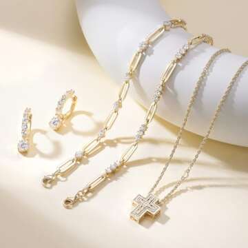 shinelab Golden-Plated Paperclip Bracelet for Women Couple Bracelets with CZ Chain Strand Jewelry Gift for Men_8.2inches