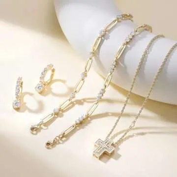 shinelab Golden-Plated Paperclip Bracelet for Women Couple Bracelets with CZ Chain Strand Jewelry Gift for Men_8.2inches