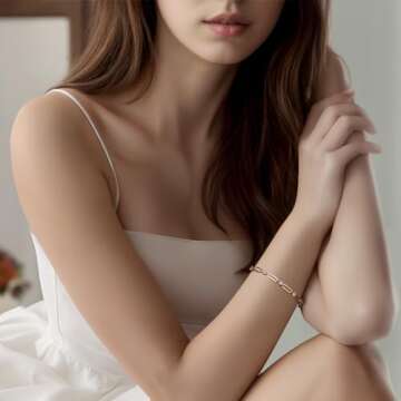 shinelab Golden-Plated Paperclip Bracelet for Women Couple Bracelets with CZ Chain Strand Jewelry Gift for Men_8.2inches