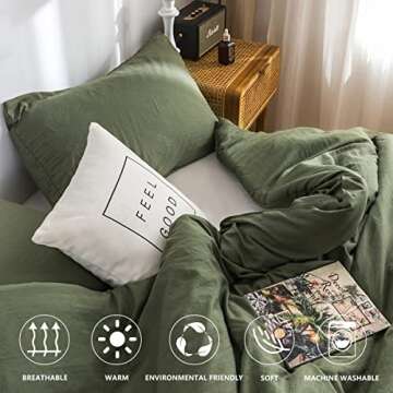 COTTEBED Ultra-Soft King Bedding Comforter Sets Bed, All Season Use Light Weight with Warm Fluffy Washed Cotton Microfiber,1 Bed Blanket Comforter & 2 PillowSham(King/California King Dark Olive Green