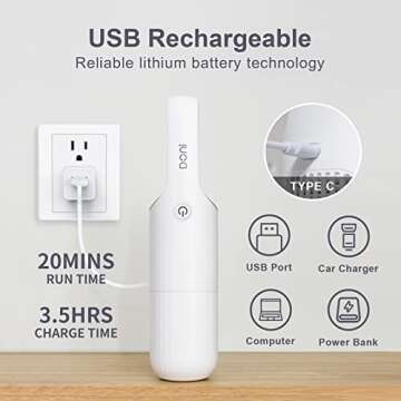 Photoncat Handheld Vacuum Cordless Car Vacuum Rechargeable Dust Busters Portable Small Hand Held Vacuuming White, Mini Vacuum Cleaner for Home, Office, Car, Pet Hair