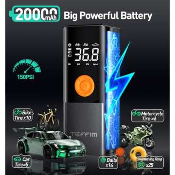 Portable Tire Inflator with 150PSI and LED Light