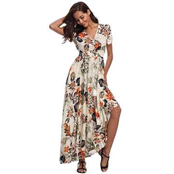 VintageClothing Women's Floral Maxi Dresses Boho Button Up Split Summer Casual Long Dress Beach Part...