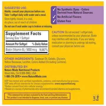 Nature Made Maximum Strength Biotin 5000 mcg, Dietary Supplement may help support Healthy Hair, Skin & Nails, 120 Softgels