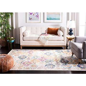 SAFAVIEH Madison Collection Area Rug - 5'3" x 7'6", Cream & Multi, Boho Chic Distressed Design, Non-...