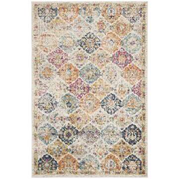 SAFAVIEH Madison Collection Area Rug - 5'3" x 7'6", Cream & Multi, Boho Chic Distressed Design, Non-Shedding & Easy Care, Ideal for High Traffic Areas in Living Room, Bedroom (MAD611B)