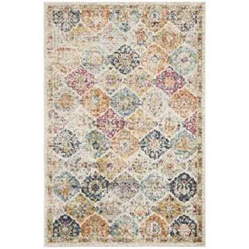 SAFAVIEH Madison Collection Area Rug - 5'3" x 7'6", Cream & Multi, Boho Chic Distressed Design, Non-Shedding & Easy Care, Ideal for High Traffic Areas in Living Room, Bedroom (MAD611B)