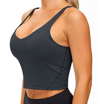 Wjustforu Women's Tank Top Padded Sports Bra Running Workout Yoga Crop Top (Small, Charcoal Gray)