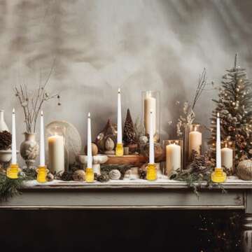 LPUSA Amber Glass Candlestick Holders Set of 6 for Candles