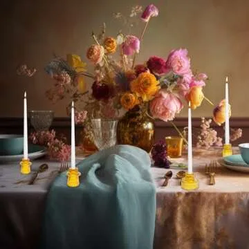 LPUSA Amber Glass Candlestick Holders Set of 6 for Candles