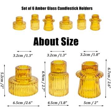 LPUSA Amber Glass Candlestick Holders Set of 6 for Candles