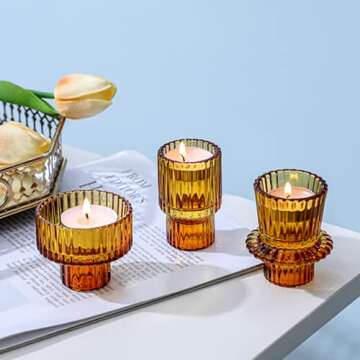 LPUSA Amber Glass Candlestick Holders Set of 6 for Candles