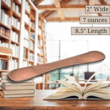 Genuine Leather 8.5" Weighted Bookmark for Hands-Free Reading, Book Holder for Cookbooks, Study, and...