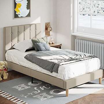 LIKIMIO Twin Velvet Upholstered Bed Frame with Storage