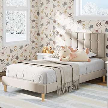 LIKIMIO Twin Velvet Upholstered Bed Frame with Storage