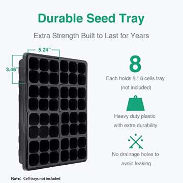 [Thick Plastic] 3-Set Strong Seed Starter Trays with 5" Humidity Domes for Seed Starting, Germination, Seedling Propagation & Plant Growing, Holds 144 Cells in Total