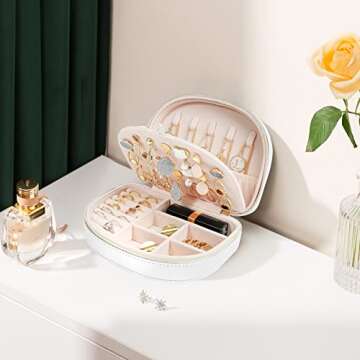 ProCase Travel Size Jewelry Box, Small Portable Seashell-Shaped Jewelry Case, 2 Layer Mini Jewelry O...