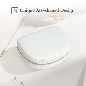 ProCase Travel Size Jewelry Box, Small Portable Seashell-Shaped Jewelry Case, 2 Layer Mini Jewelry Organizer in PU Leather for Women -White
