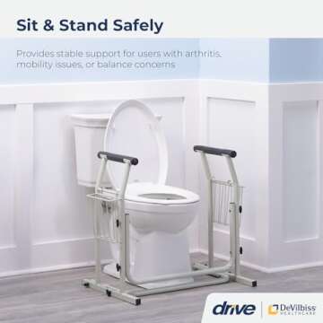Drive Medical RTL12079 Toilet Safety Frame - Secure and Adjustable Toilet Rails