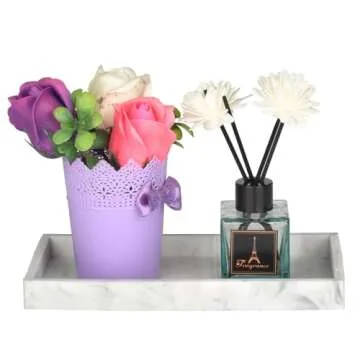 DNC Silicone Bathroom Vanity Tray for Counter, 7.9" Small Kitchen Sink Soap Tray for Dish Holder Dispenser Countertop Toilet Tank Desk Organizer Marble White