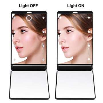 Feruaro Travel Mirror, Portable LED Lighted Makeup Mirror with 8 Dimmable Led Lights, Touch Switch Travel Makeup Mirror with Light, Folding Compact Mirror 1X & 2X Magnification Large Compact Mirror