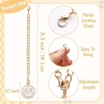 BOpusail Charm Accessories for Stanley Cup White Smile Face Pattern Mug Charms Adjustable Length Chain with Locking Clasp Stanley Tumblers Water Bottle Pendant Cup Handle Identification Handle Decor