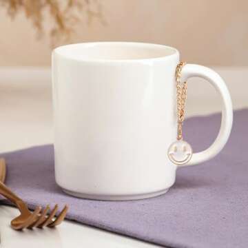 BOpusail Charm Accessories for Stanley Cup White Smile Face Pattern Mug Charms Adjustable Length Chain with Locking Clasp Stanley Tumblers Water Bottle Pendant Cup Handle Identification Handle Decor