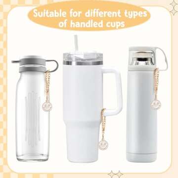 BOpusail Charm Accessories for Stanley Cup White Smile Face Pattern Mug Charms Adjustable Length Chain with Locking Clasp Stanley Tumblers Water Bottle Pendant Cup Handle Identification Handle Decor