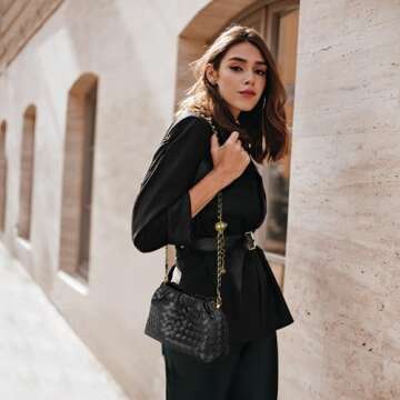 Woven Leather Small Crossbody Bag For Women Trendy. Dumpling Bag Ruched Clutch Purse For Women Black Evening Bag. Hobo Bag Cloud Purse Shoudler Bag