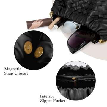 Woven Leather Small Crossbody Bag For Women Trendy. Dumpling Bag Ruched Clutch Purse For Women Black Evening Bag. Hobo Bag Cloud Purse Shoudler Bag