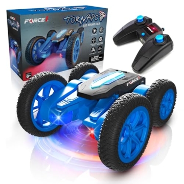 Force1 Tornado Blue LED Remote Control Car for Kids- Double Sided Driving Fast RC Cars 360 Flips, Ou...