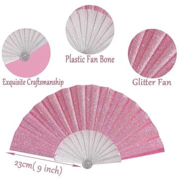 Zplumestarxx Womens Hand Held Folding Fans Foldable Fans For Summer Small Glitter Rave Hand Fan For Rave Outfits Accessories Festival, Party，Edm, Club, Dancing For Men Women And Gifts Pink