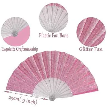 Zplumestarxx Womens Hand Held Folding Fans Foldable Fans For Summer Small Glitter Rave Hand Fan For Rave Outfits Accessories Festival, Party，Edm, Club, Dancing For Men Women And Gifts Pink