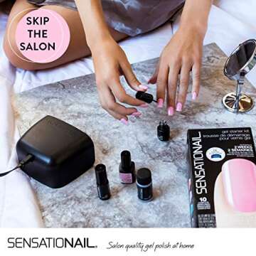 SensatioNail Gel Nail Polish Starter Kit, Pink Chiffon – At-Home Gel Nail Kit with Everything Needed for 10 Manicures – Lasts up to 2 Weeks – Includes an LED Nail Lamp for Glossy, Long-Lasting Finish