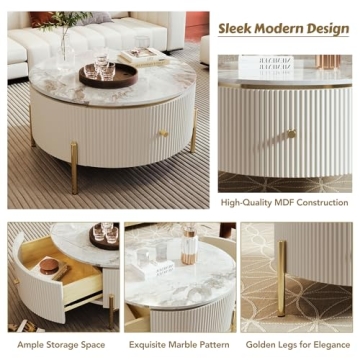 Elegant Round Coffee Table with Storage for Living Room