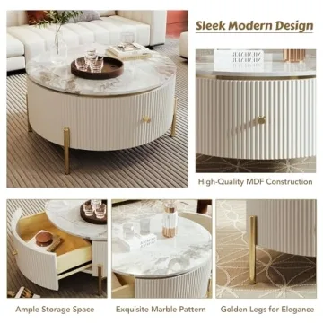 Elegant Round Coffee Table with Storage for Living Room
