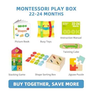 OOOK Montessori Toys for 1 2 Year Old, 7 in 1 Learning Educational Wooden Toys Set (Includes Shape S...